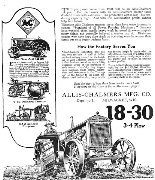 Early ad for the Allis-Chalmers Mfg. Co.